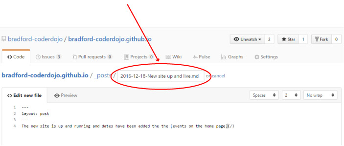 Picture showing how to name a new file in github